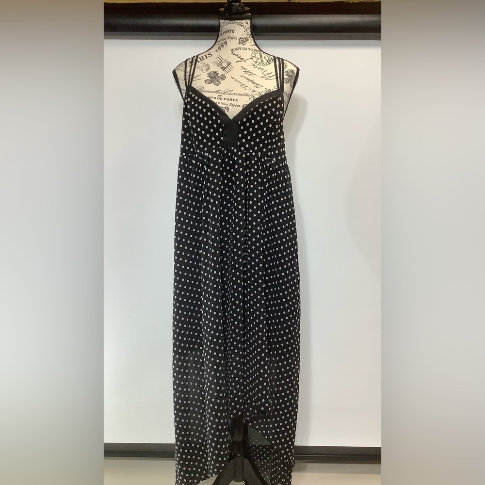 BCBG Black Polka Dot Dress Asymmetrical Hem